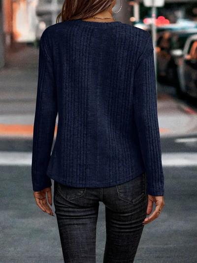 Kadın Uzun Kollu Bisiklet Yaka önü Düğme Detay Polyelit Triko Bluz