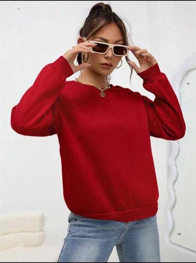 Kadın Uzun Kollu Bisiklet Yaka şardonlu üç Iplik Kumaş Sweat