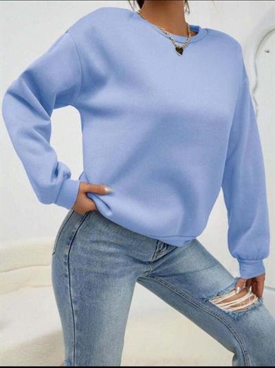 Kadın Uzun Kollu Bisiklet Yaka şardonlu üç Iplik Kumaş Sweat