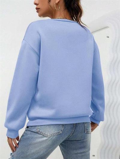 Kadın Uzun Kollu Bisiklet Yaka şardonlu üç Iplik Kumaş Sweat