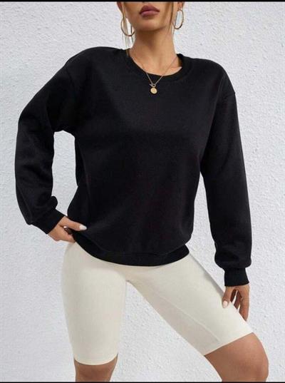 Kadın Uzun Kollu Bisiklet Yaka şardonlu üç Iplik Kumaş Sweat