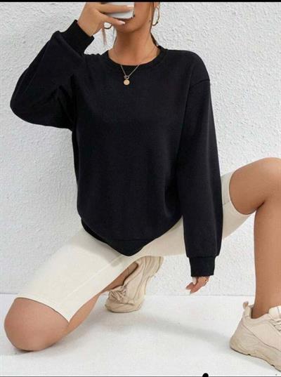 Kadın Uzun Kollu Bisiklet Yaka şardonlu üç Iplik Kumaş Sweat