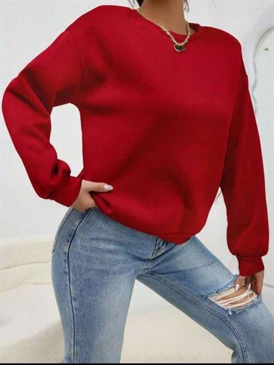 Kadın Uzun Kollu Bisiklet Yaka şardonlu üç Iplik Kumaş Sweat