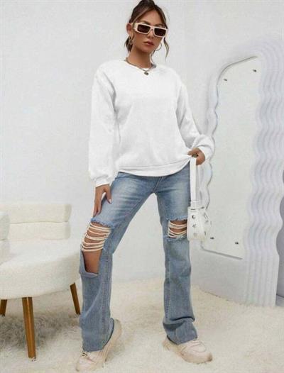 Kadın Uzun Kollu Bisiklet Yaka şardonlu üç Iplik Kumaş Sweat