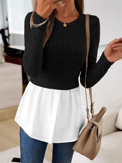 Kadın Uzun Kollu Bisiklet Yaka üst Kalın Fitilli Kaşkorse Alt Spor Likra Bluz