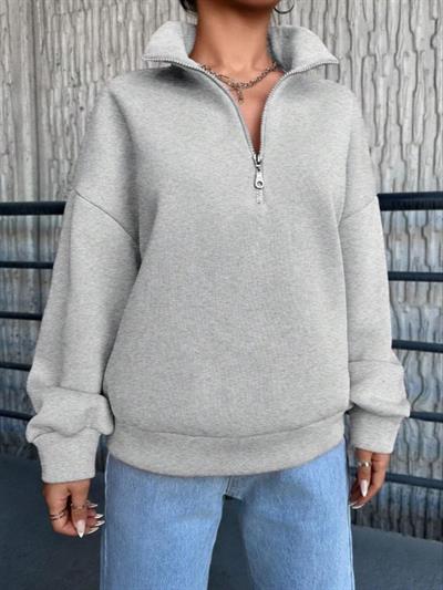 Kadın Uzun Kollu Boğazlı Yaka Fermuar Detay üç Iplik şardonlu Sweat