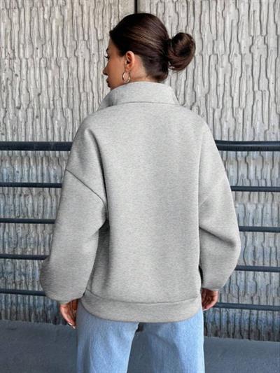 Kadın Uzun Kollu Boğazlı Yaka Fermuar Detay üç Iplik şardonlu Sweat