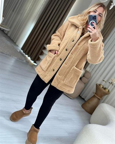 Kadın Uzun Kollu Cep Ve Düğme Detay Wellsof Kumaş Kaban