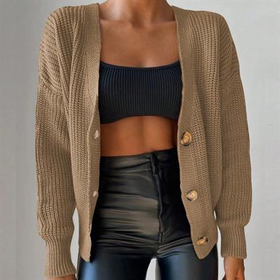 Kadın Uzun Kollu Düğme Detay Triko Bluz