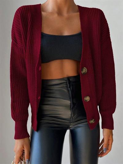 Kadın Uzun Kollu Düğme Detay Triko Bluz