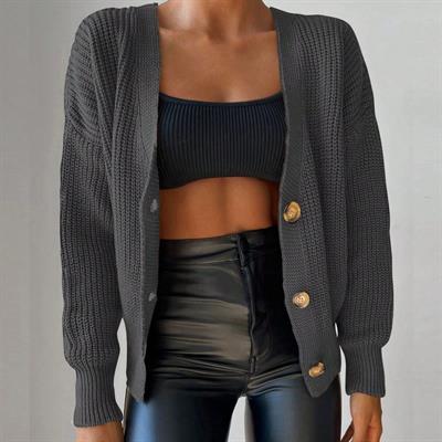 Kadın Uzun Kollu Düğme Detay Triko Bluz