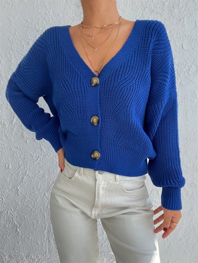 Kadın Uzun Kollu Düğme Detay Triko Hırka