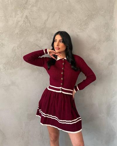 Kadın Uzun Kollu Düğme Ve Ribana Detay Triko Hırka Ve şerit Detay Pileli Etek Ikili Takım