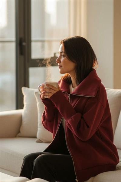 Kadın Uzun Kollu Fermuar Detay Sweat Shirt