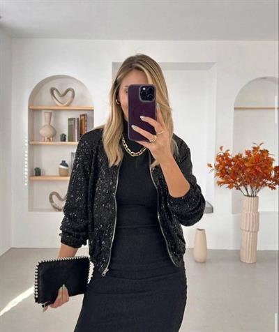 Kadın Uzun Kollu Full Pul Payet Detay Ceket