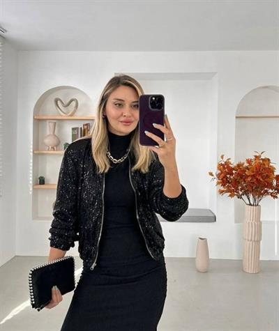 Kadın Uzun Kollu Full Pul Payet Detay Ceket