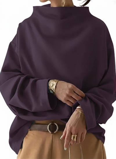 Kadın Uzun Kollu Geniş Balıkçı Yaka Modal Mürdüm Bluz