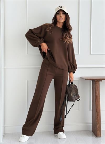 Kadın Uzun Kollu Geniş Kesim Modal Bluz Ve Pantolon Ikili Takım