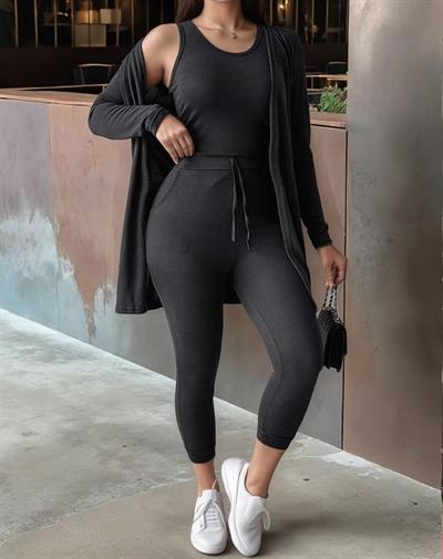 Kadın Uzun Kollu Hırka Atlet Ve Eşofman Yün Viskon üçlü Takım