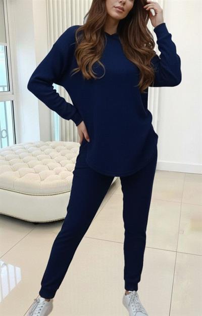 Kadın Uzun Kollu Kapşonlu Meloni Bluz Ve Pantolon Ikili Takım