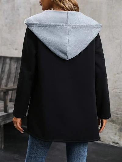 Kadın Uzun Kollu Kapşonlu çift Renkli şardonlu Iki Iplik Ceket