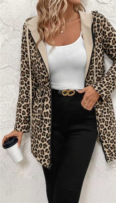 Kadın Uzun Kollu Kapşonlu çift Taraflı Cepli Bağcıklı Fermuarlı Viskon Iki Iplik Ceket