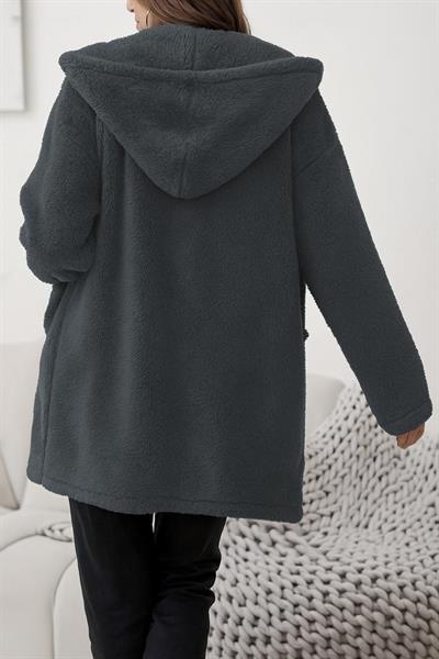 Kadın Uzun Kollu Kapşonlu önden Fermuarlı Cepli Welsoft Ceket