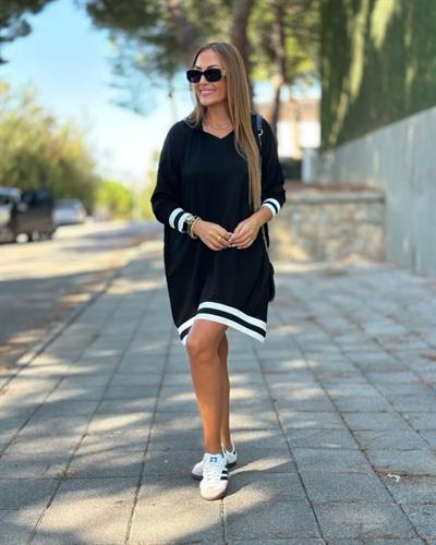 Kadın Uzun Kollu Kapüşon Ve Ribana Detay Mini Salaş Elbise