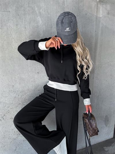 Kadın Uzun Kollu Kapüşonlu Etek Ucu Kol Ağzı Ve Pantolon Beli Ribana Detaylı Iki Iplik Ikili Takım