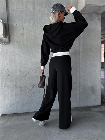 Kadın Uzun Kollu Kapüşonlu Etek Ucu Kol Ağzı Ve Pantolon Beli Ribana Detaylı Iki Iplik Ikili Takım