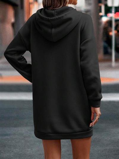 Kadın Uzun Kollu Kapüşonlu çıt çıt Düğme Detay şardonlu Iki Iplik Elbise