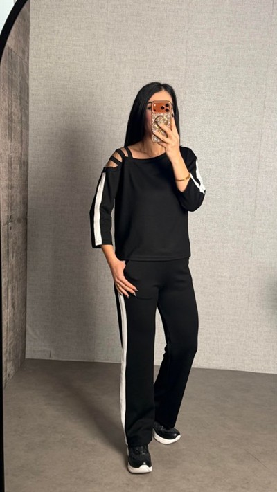 Kadın Uzun Kollu Kolu Tül Yanları şerit Detay Modal Ikili Takım