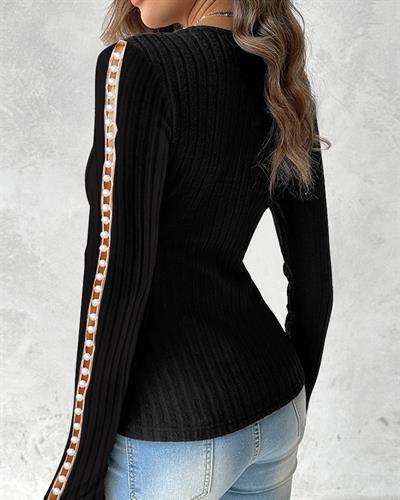 Kadın Uzun Kollu Kruvaze Yaka Kol Inci Detaylı şardonlu Kaşkorse Bluz