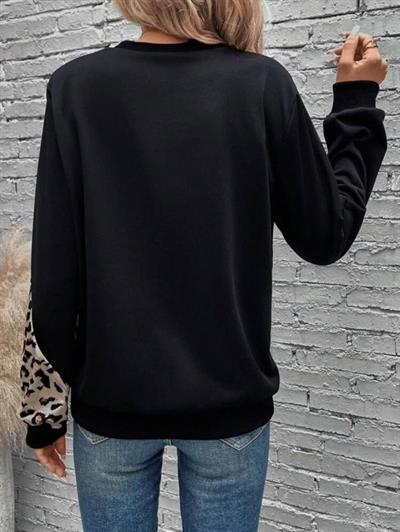Kadın Uzun Kollu Leopar Garnili 3 Parça Iki Iplik Bluz