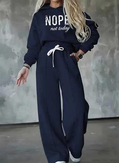 Kadın Uzun Kollu Nope Baskılı Beli Ribanalı Ikili Takım