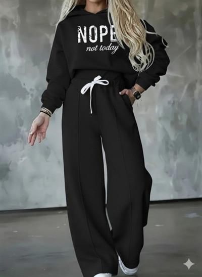 Kadın Uzun Kollu Nope Baskılı Beli Ribanalı Ikili Takım