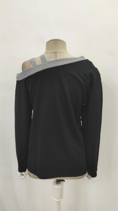 Kadın Uzun Kollu Omuzdan Askılı Sim Detaylı Viskon Iki Iplik Bluz