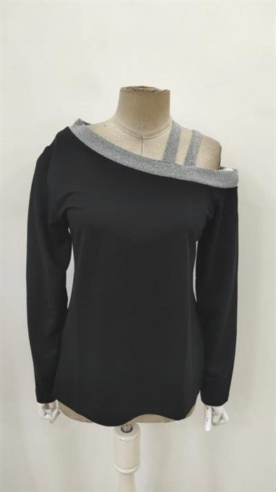 Kadın Uzun Kollu Omuzdan Askılı Sim Detaylı Viskon Iki Iplik Bluz