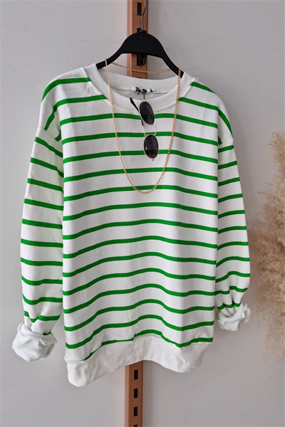 Kadın Uzun Kollu Oversize çizgili Sweat