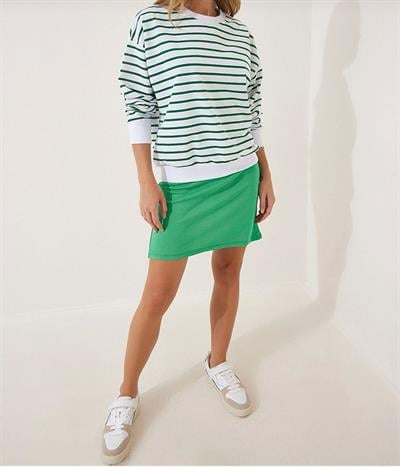 Kadın Uzun Kollu Oversize çizgili Sweat