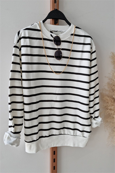 Kadın Uzun Kollu Oversize çizgili Sweat