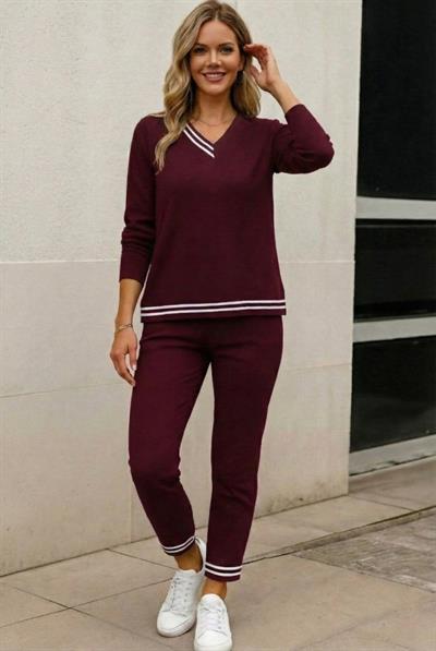Kadın Uzun Kollu Ribana Detay Viskon Iki Iplik Ikili Takım
