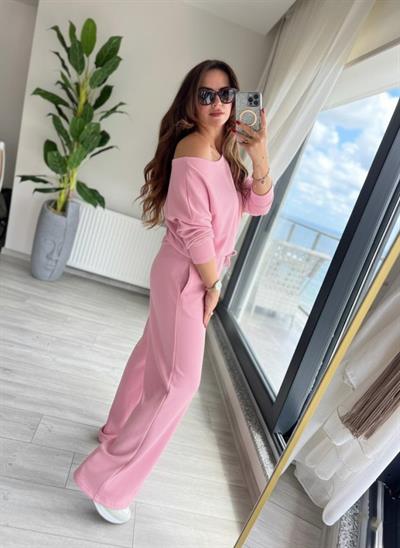 Kadın Uzun Kollu Tek Omuzdan Açık Dalgıç Bluz Ve Pantolon Ikili Takım