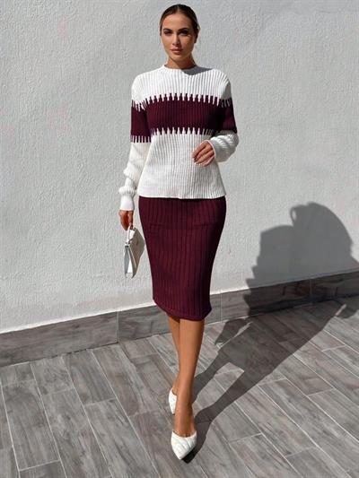 Kadın Uzun Kollu Triko Etekli Takım