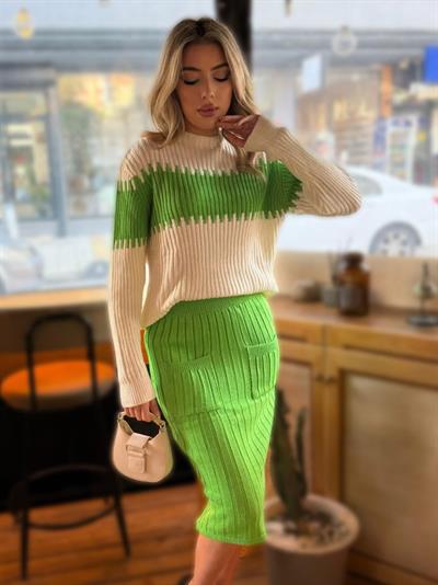 Kadın Uzun Kollu Triko Etekli Takım