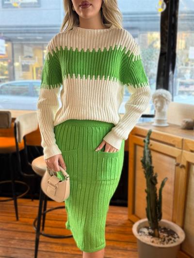 Kadın Uzun Kollu Triko Etekli Takım