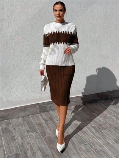 Kadın Uzun Kollu Triko Etekli Takım