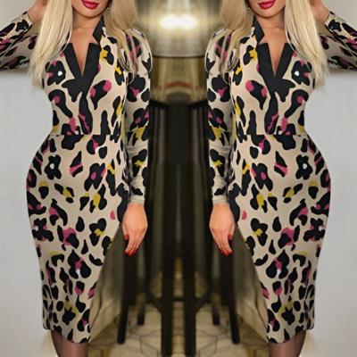 Kadın Uzun Kollu V Yaka Puantiyeli Krep Midi Boy Elbise