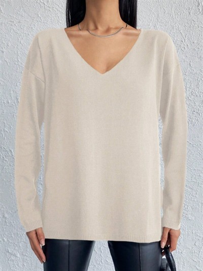 Kadın Uzun Kollu V Yaka Triko Bluz