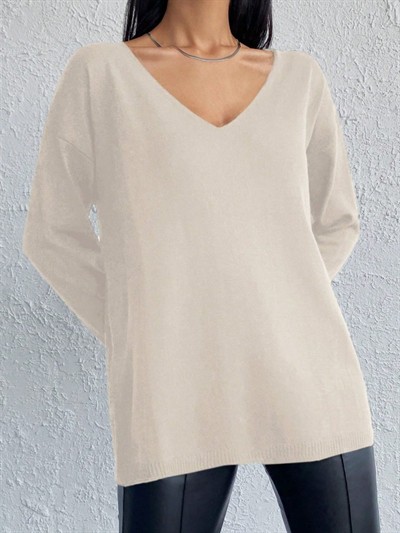 Kadın Uzun Kollu V Yaka Triko Bluz